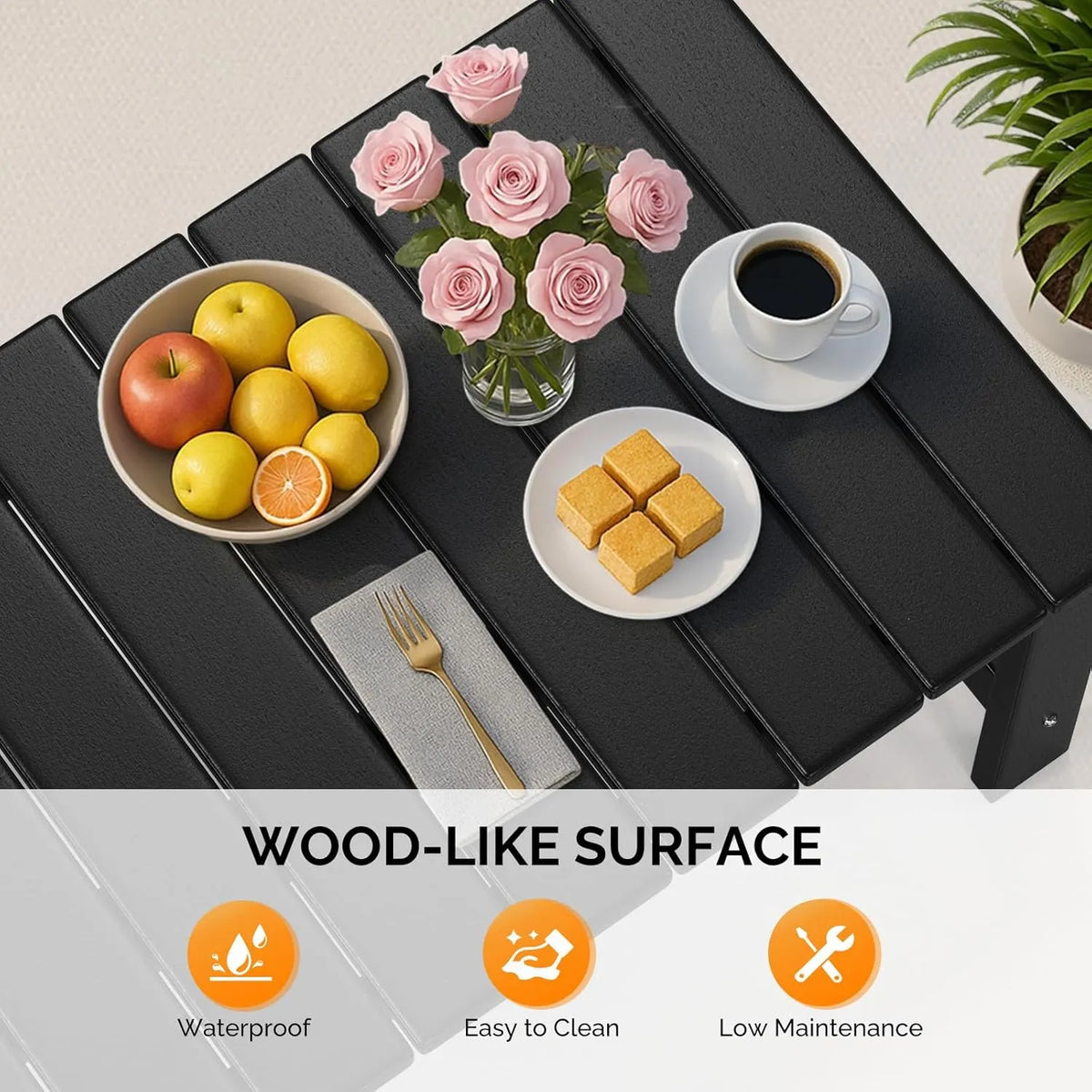 Outdoor Coffee Table, HDPE Patio Coffee Table for Outside, All-Weather Rectangle Coffee Table for Deck, Garden, Balcony, Porch, Indoor & Outdoor Use, Black
