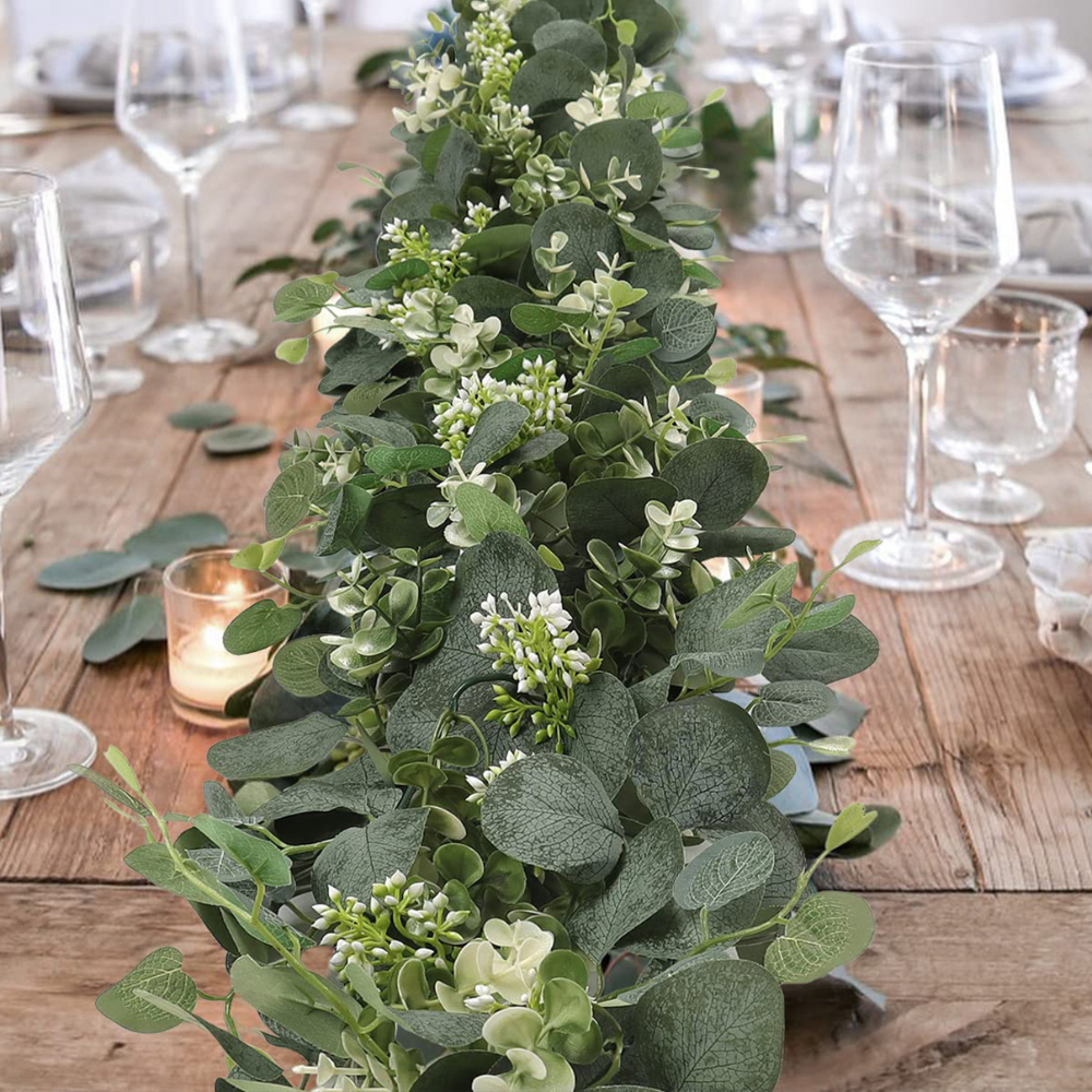 Faux Eucalyptus Garland with Silk Leaves and Flexible Stems, 70.8  Inches