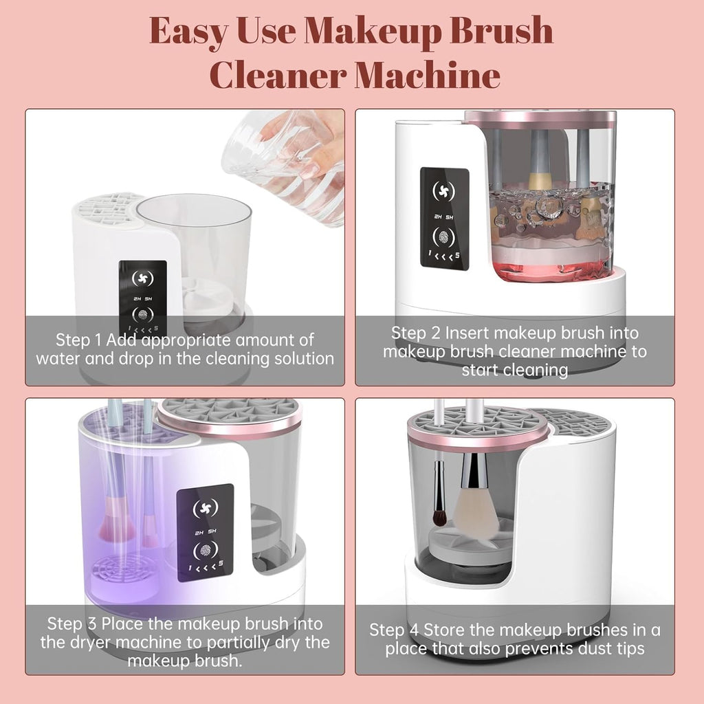 Automatic Makeup Brush Cleaner with High Speed Spinning and Multiple Silicone  Collars