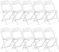 VINGLI 10 Pack White Plastic Folding Chair， Indoor Outdoor Portable Stackable Commercial Seat with Steel Frame 350lb. Capacity for Events Office Wedding Party Picnic Kitchen Dining