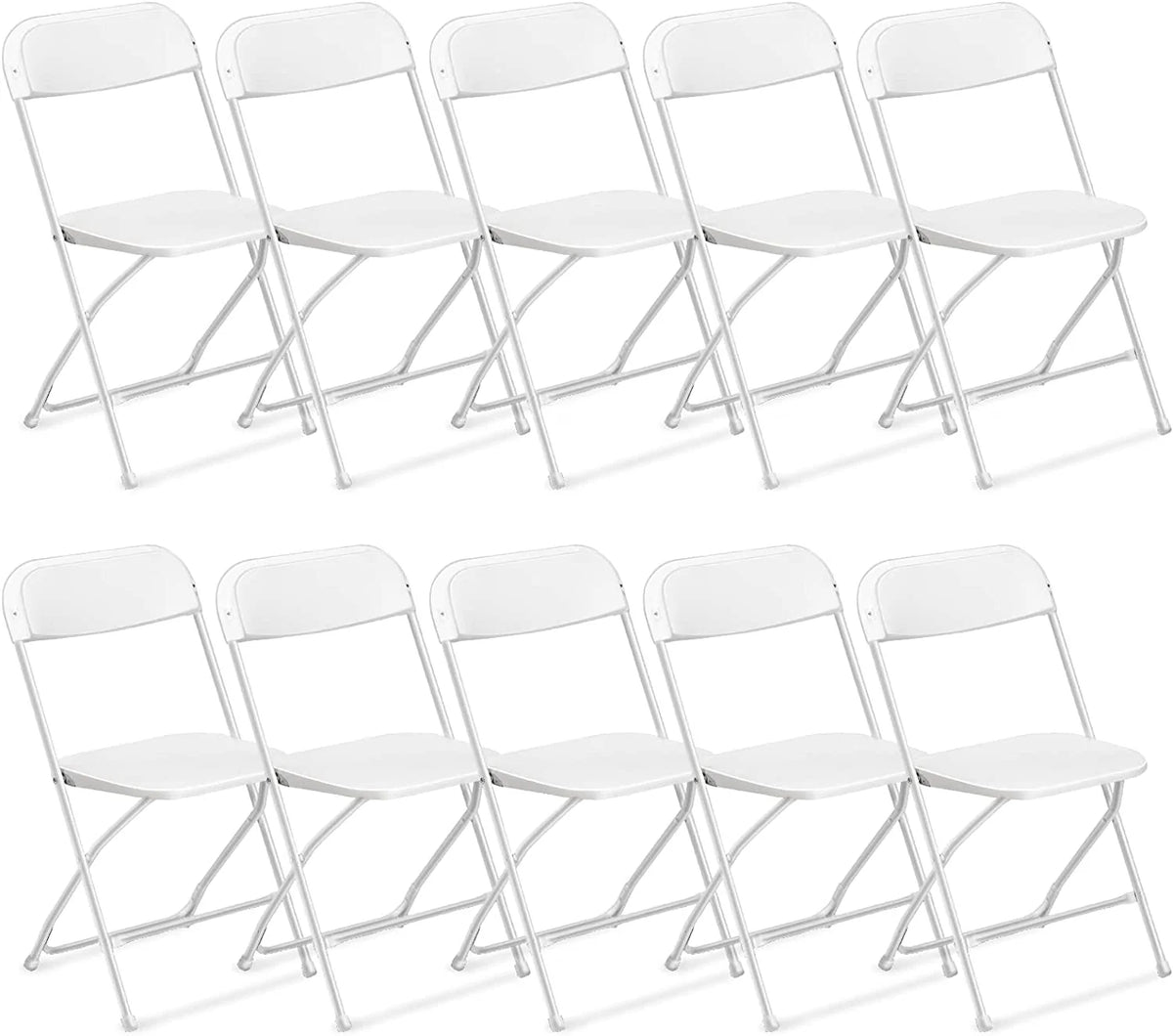 VINGLI 10 Pack White Plastic Folding Chair， Indoor Outdoor Portable Stackable Commercial Seat with Steel Frame 350lb. Capacity for Events Office Wedding Party Picnic Kitchen Dining