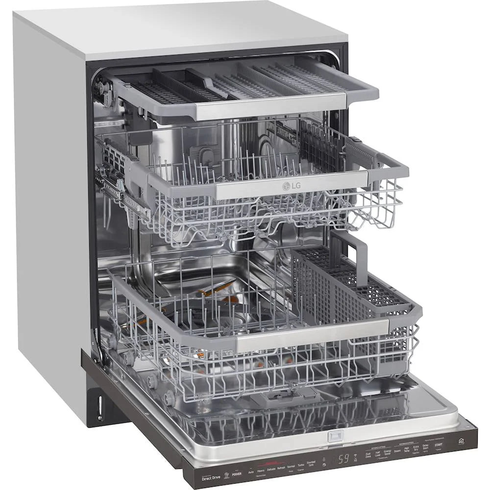 LG - 24 Top Control Built-In Smart WiFi-Enabled Dishwasher with Steam, 3rd Rack and Stainless Steel Tub - Black stainless steel