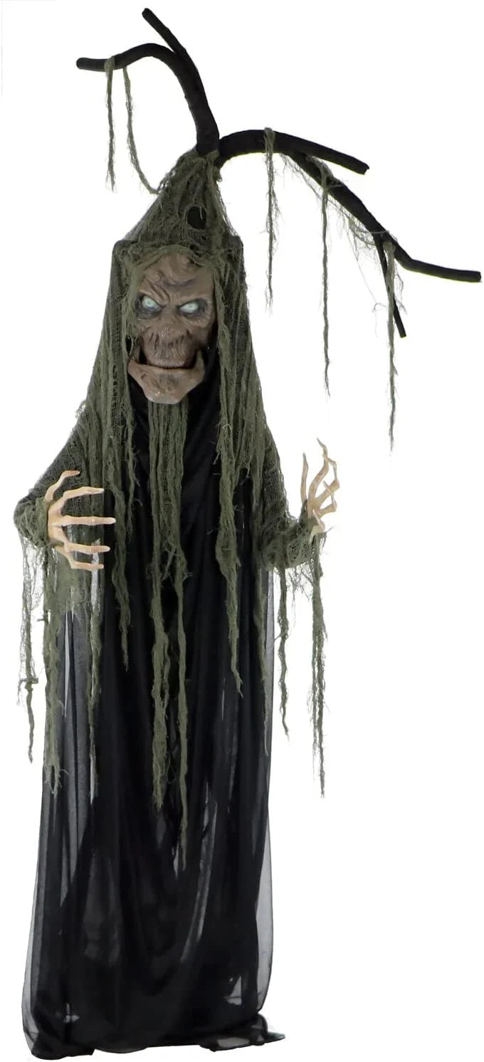 Haunted Hill Farm Life-Size Haunted Talking Tree Halloween Animatronic with Moving Mouth, Lights and Sound, Touch Activated and Battery Operated Indoor or Covered Outdoor Halloween Decorations