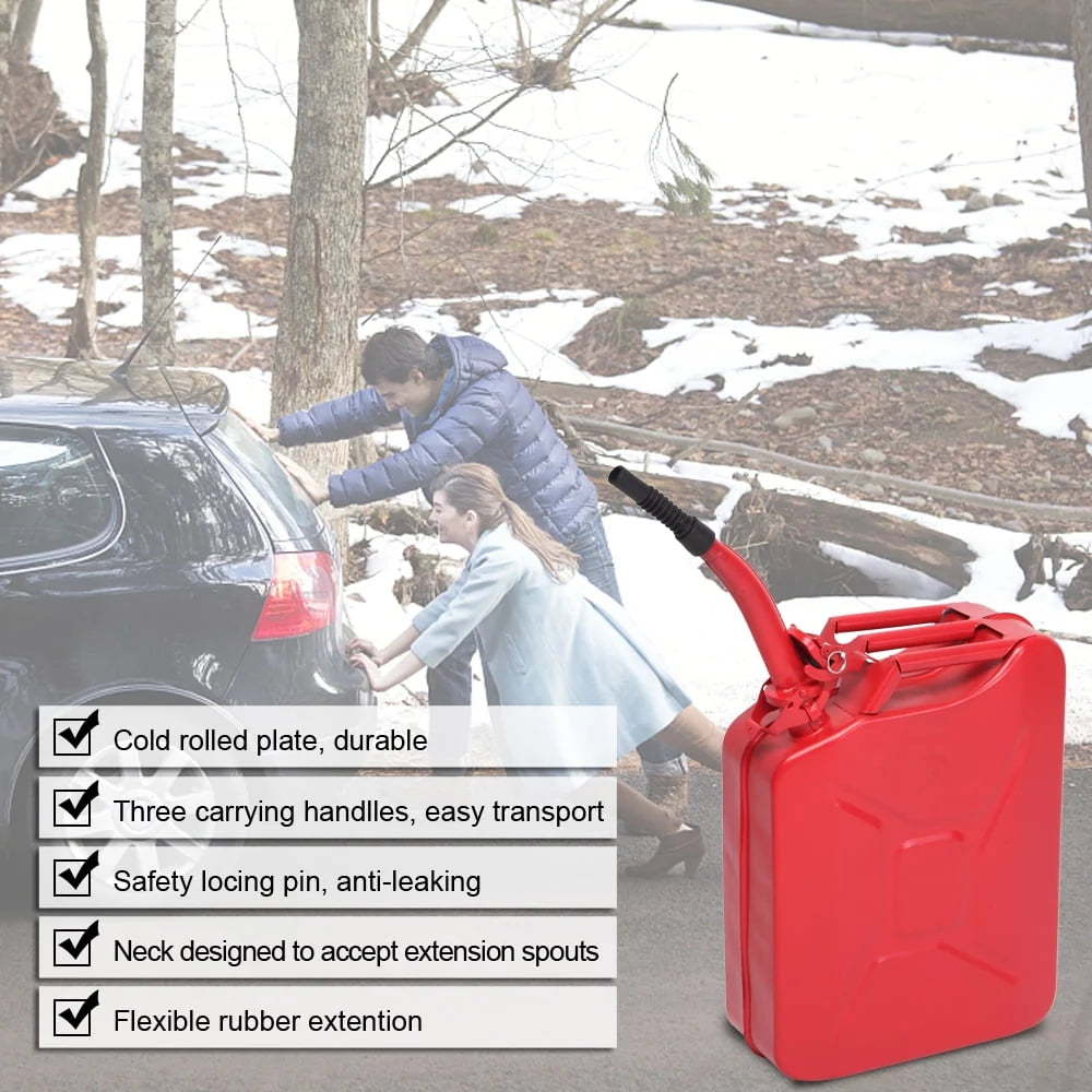 DreamBuck Jerry Cans for Gasoline, 20L 5 Gallon Metal Gas Can with Fuel Can and Spout System, US Standard Cold-Rolled Plate Petrol Diesel Can, Jerry Fuel Can, Gasoline Bucket with Oil Pipe, Red