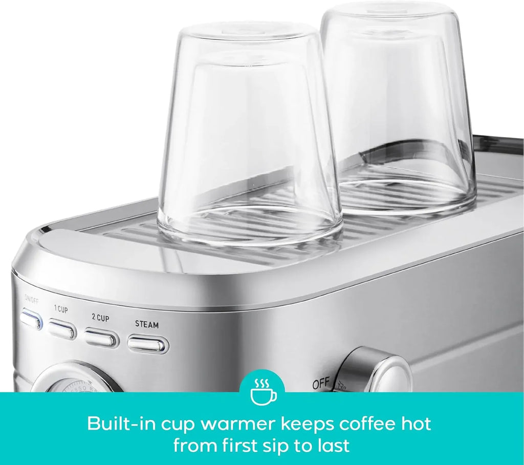 CM5418 Espresso Machine 20 Bar, Compact Espresso Maker with Steam Milk Frother, Stainless Steel Coffee Machine with 34oz Removable Water Tank for Cappuccino, Latte, Silver