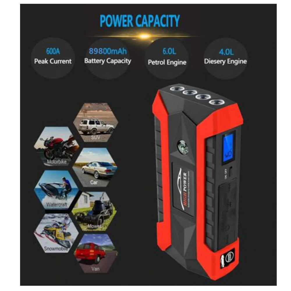 Xhy 89800mAh Car Jump Starter Portable Battery Pack Booster Jumper Box Emergency Start Power Bank Supply Charger with Built-in LED Light