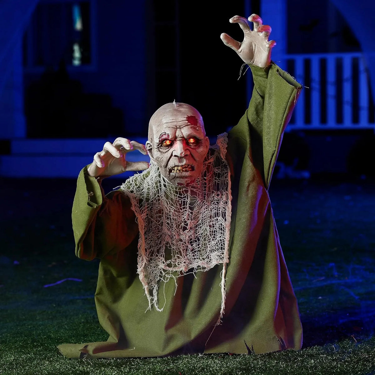 Halloween Animated Zombie Groundbreaker Outdoor Decor with Light Up Eyes Creepy Animatronic Decorations with Movable Arms for Halloween Party Prop and Lawn Patio Yard Outside Decorations