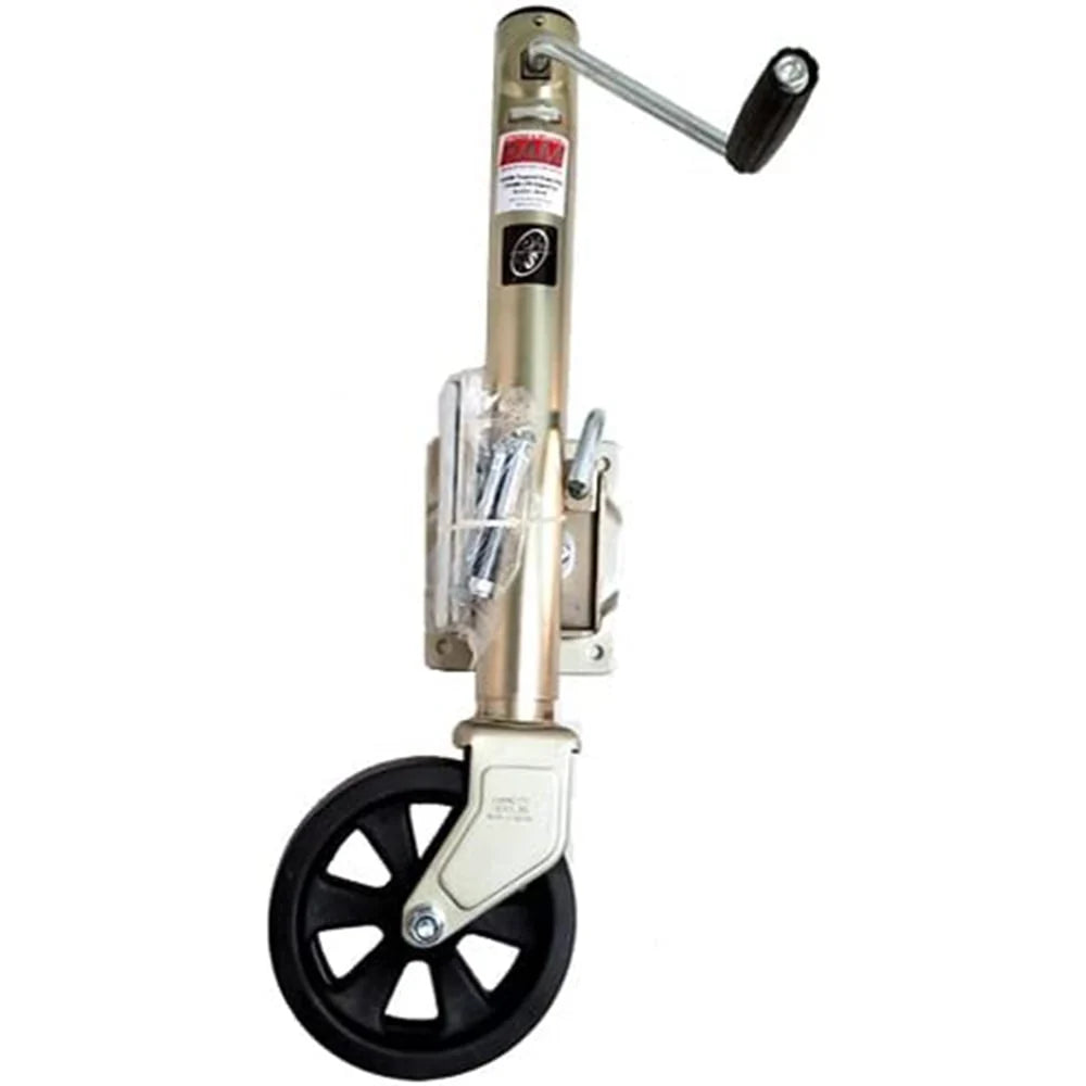 1,500 lbs. capacity RAM sidewind bolt-on swivel trailer jack zinc coated with 8 caster