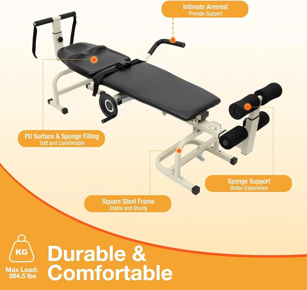 Lumbar Traction Bed, Folding Massage Bed, Back Stretcher Traction Spinal Decompression Devices Therapy Massage Table for Cervical Spine Body Stretching