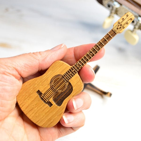 Engraved Guitar Pick Box with Oak Stand and Three Picks, Personalized Keepsake