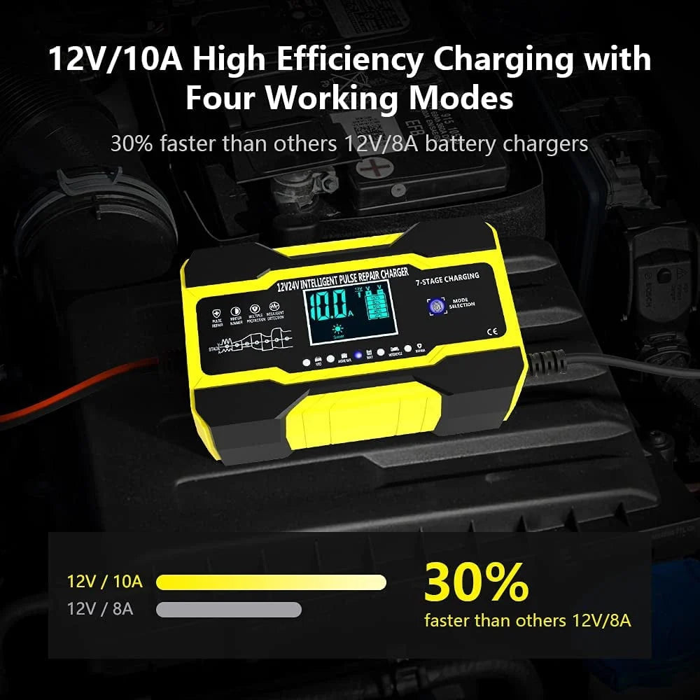 10-Amp Battery Charger Automotive, 24V And 12V Car Battery Charger, Battery Maintainer with Temperature Compensation for Car, Lawn Mower, Motorcycle, Boat, SUV And More