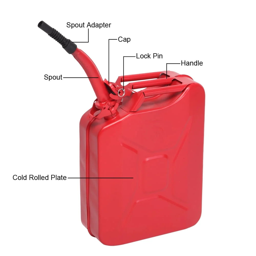 DreamBuck Jerry Cans for Gasoline, 20L 5 Gallon Metal Gas Can with Fuel Can and Spout System, US Standard Cold-Rolled Plate Petrol Diesel Can, Jerry Fuel Can, Gasoline Bucket with Oil Pipe, Red