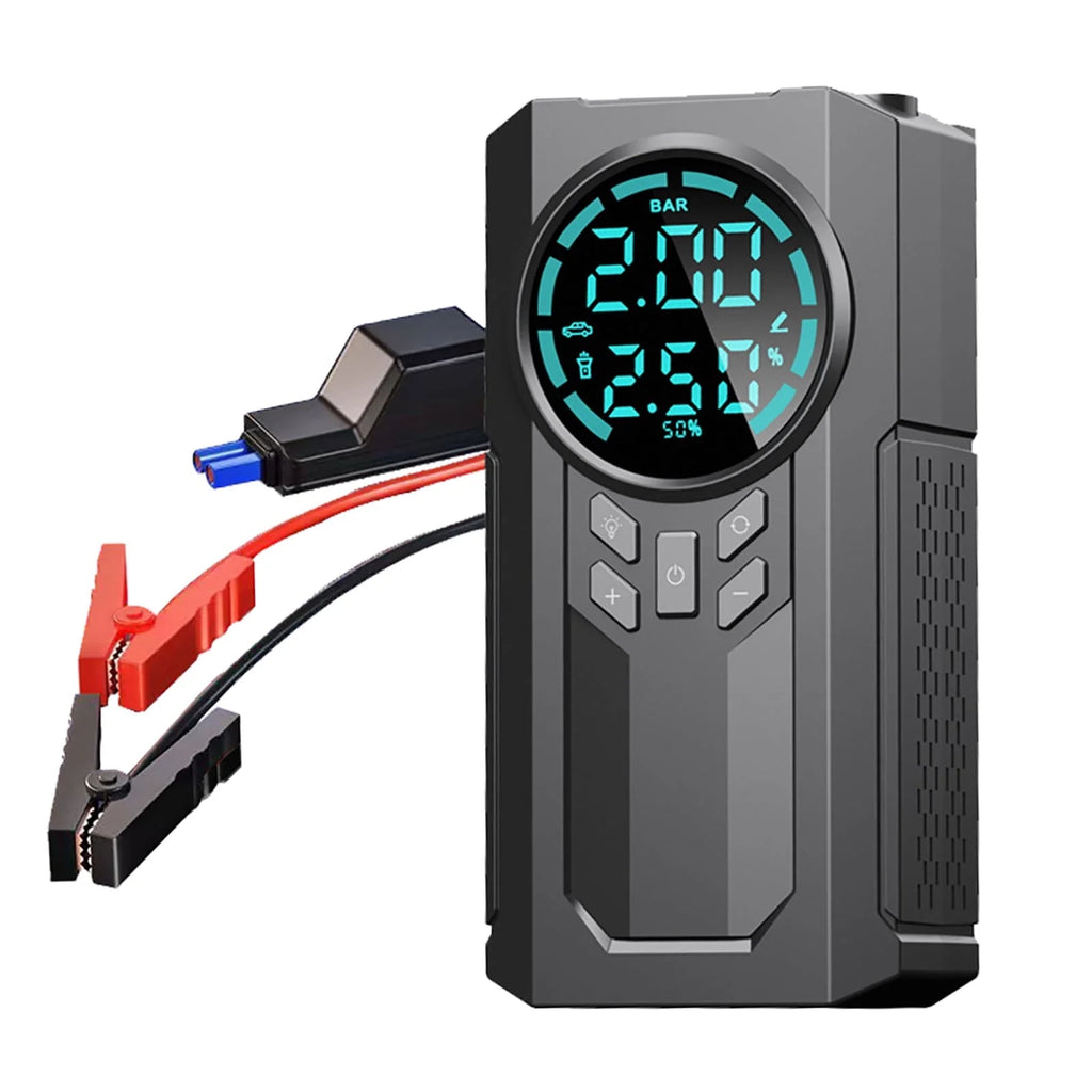 Ckraxd Car Inflator Battery Jump 2-in-1 1000A Emergency Start Power Supply 12V Battery Pack Battery Booster Jump Box Portable Charger Jumper Cables LED Display Screen