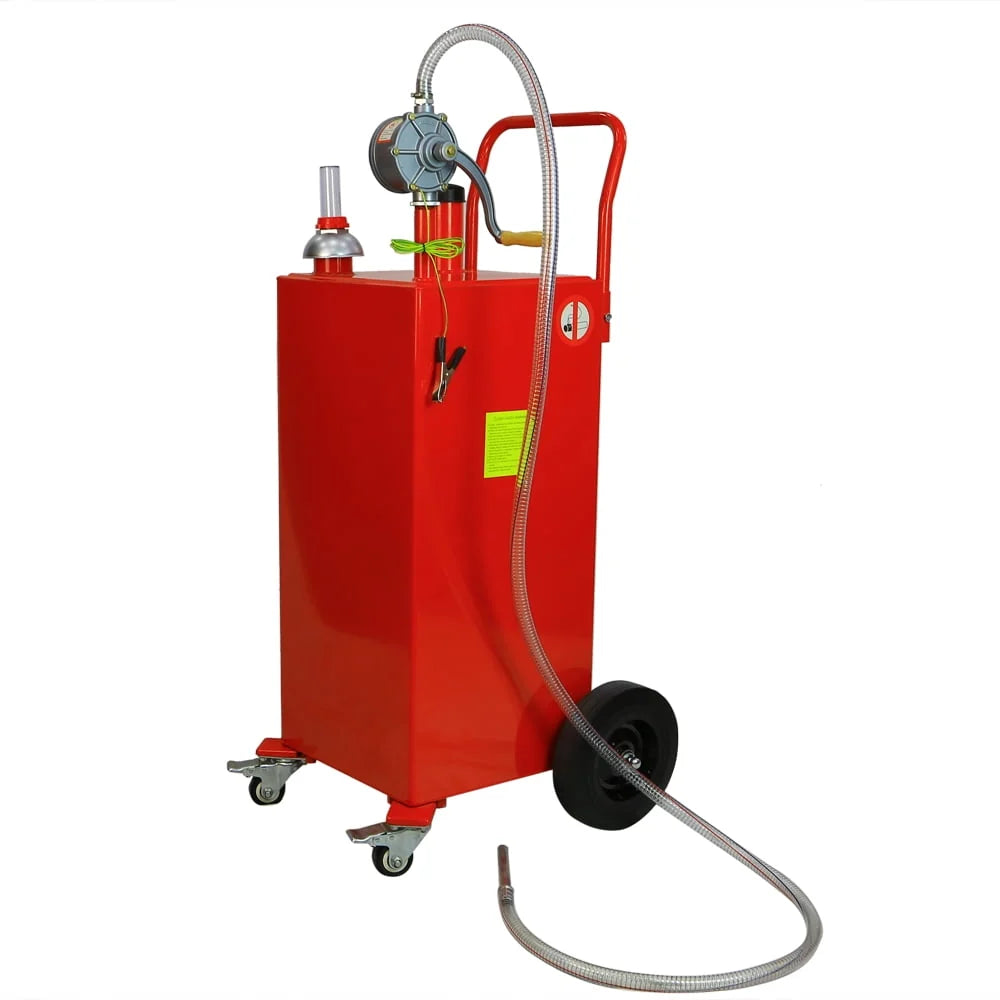 30 Gallon Gas Caddy Tank Storage Drum Gasoline Diesel Fuel Transfer with Universal Wheel Red