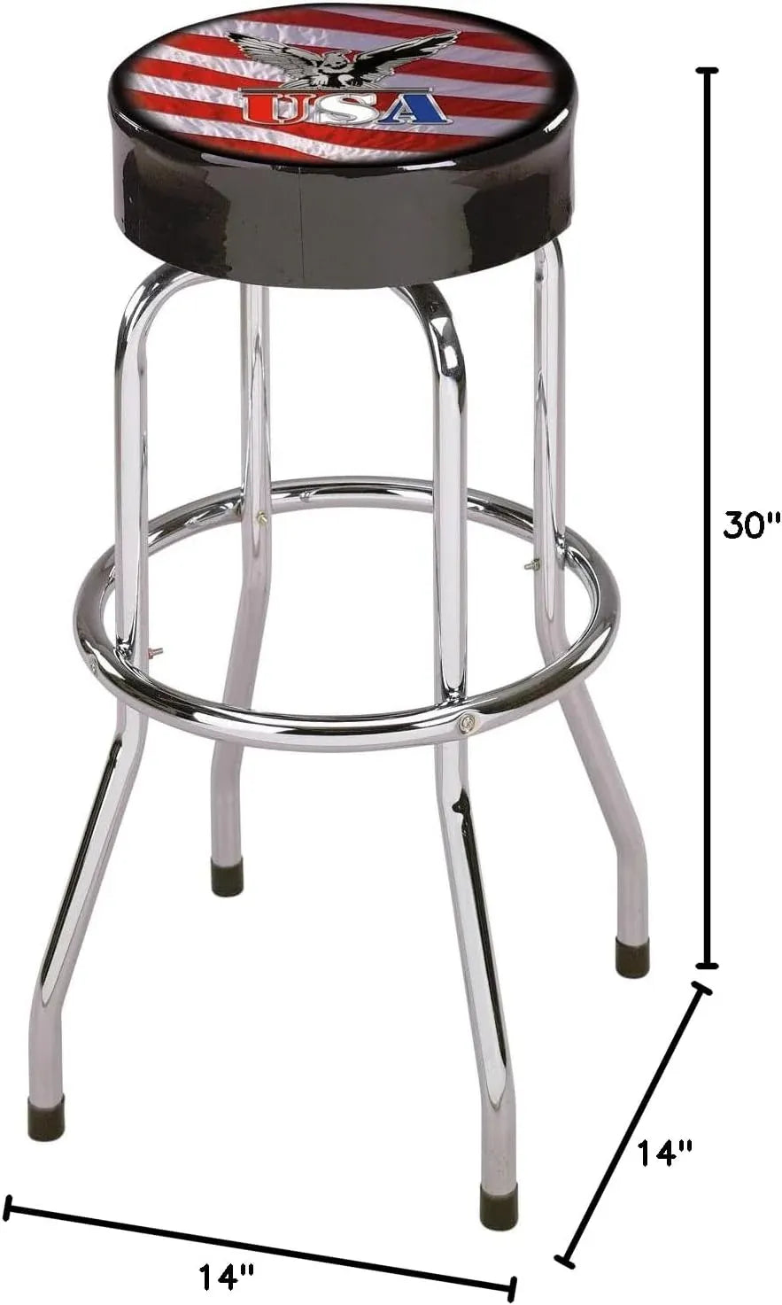 Shop Stool – 30 Swivel Padded Vinyl Seat with USA Flag Design, Chrome-Plated Legs, 330 lb Capacity – Ideal for Garages, Shops & Patriotic Workspaces