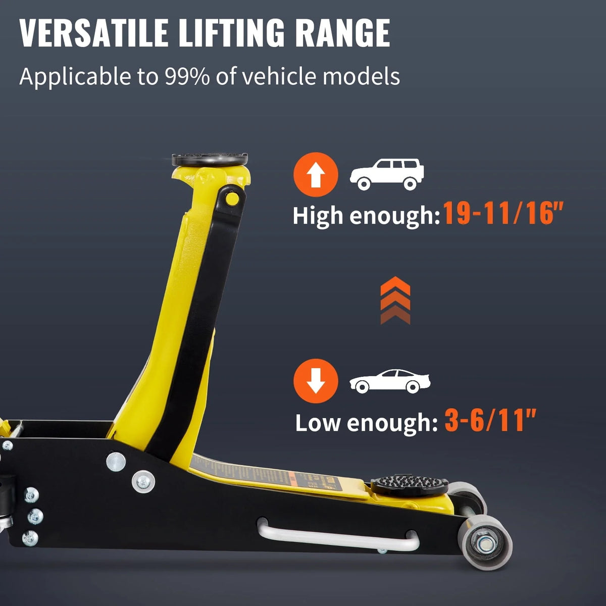 BENTISM Low Profile Floor Jack 3 Ton (6600 lbs), Aluminum and Steel Hydraulic Racing Floor Jack, Dual Piston Quick Lift Pump, 19-11/16-3-6/11 Height Lifting Range, Yellow+Black