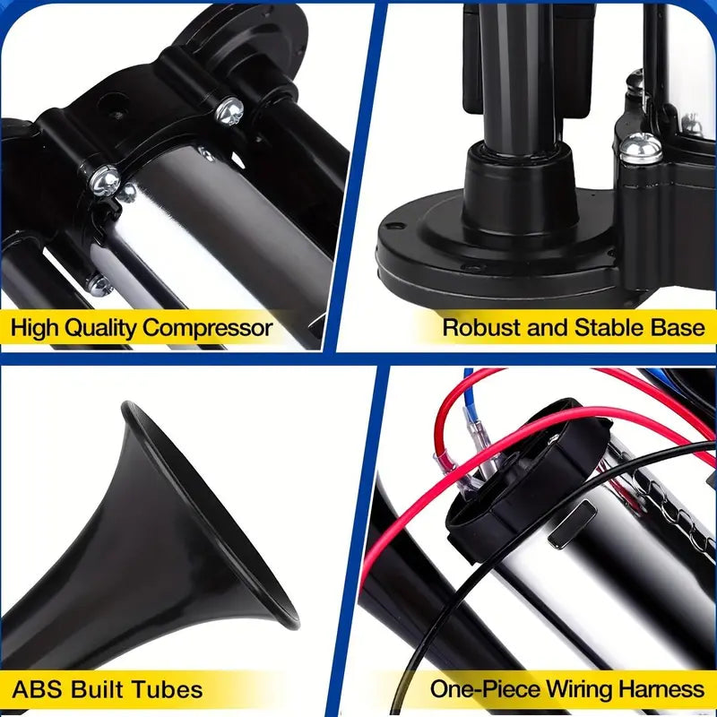 Electric Dual Air Horn with Auto-Refill Compressor and Mounting Bracket for 12V Vehicles