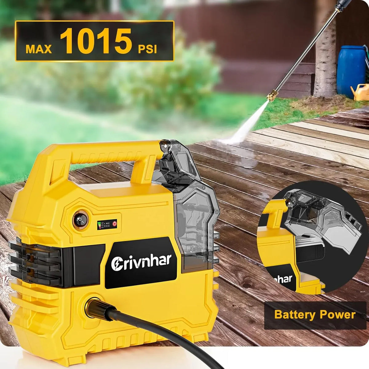 Cordless Electric Pressure Washer Compatible for DEWALT 20V Battery 1015 PSI Cordless Power Washer with Brushless Motor 9000 RPM, 4 Nozzles for Car Floor Patio Wall Cleaning (Battery Not Included)