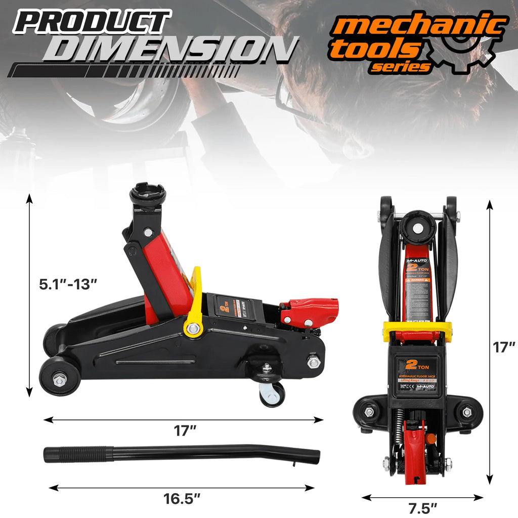 M-AUTO Heavy Duty Hydraulic Trolley Service/Floor Jack with Blow Mold Carrying Storage Case, 2 Ton (4,000 lb) Capacity, Black
