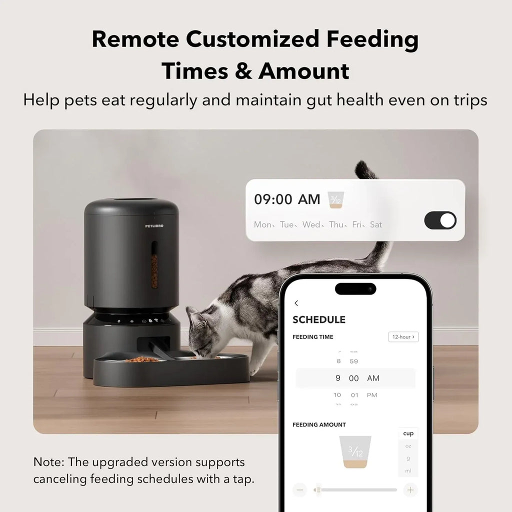 Automatic Cat Feeder for 2 Cats, 5G&2.4G WiFi Pet Feeders, 5L Programmable Cat Food Dispenser with Airtight Lock-Fresh Technology, Dual Stainless Steel Bowls, Low Food Sensor