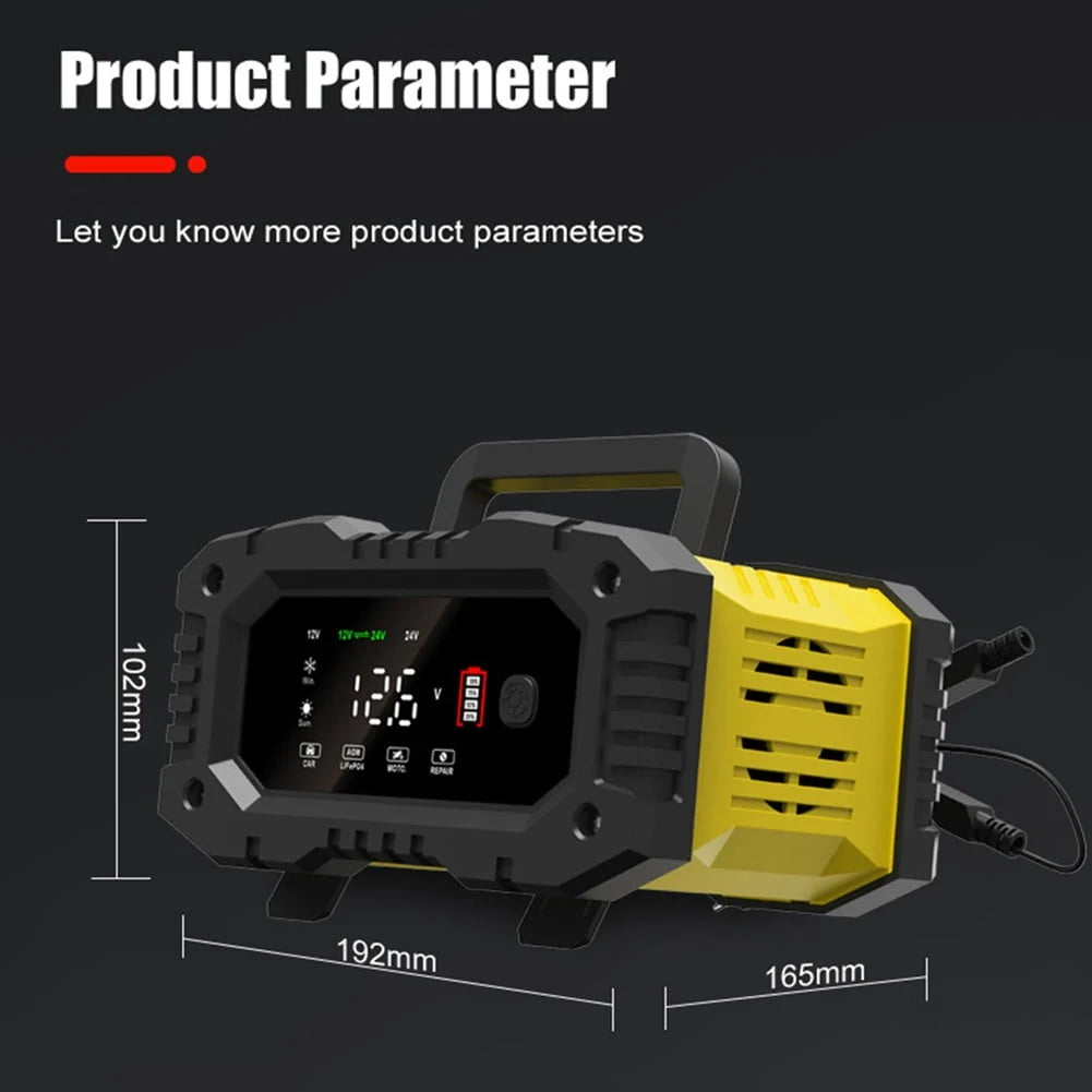 Rooha 20A/10A Car Motorcycle Battery Charger 12V/24V Smart Charger Lithium AGM