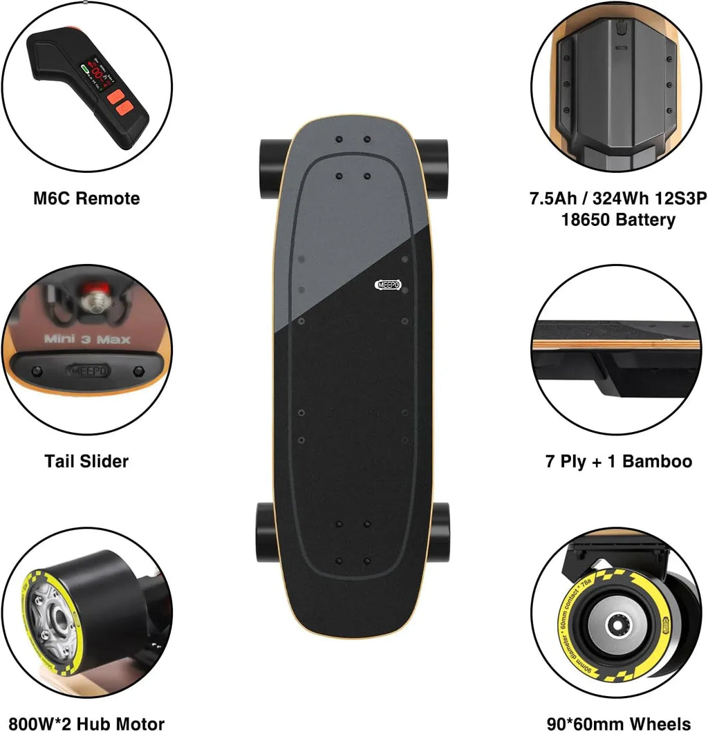 Mini Series Electric Skateboard with Remote, Up to 26-32 MPH Top Speed, 11-24Miles Range,330 Pounds Max Load, 30-34 Inches Maple Cruiser for Adults and Teens, Mini5 MINI3 Max Edge Flow