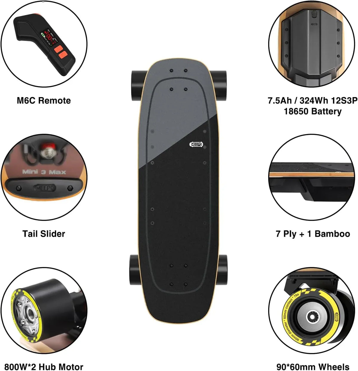 Mini Series Electric Skateboard with Remote, Up to 26-32 MPH Top Speed, 11-24Miles Range,330 Pounds Max Load, 30-34 Inches Maple Cruiser for Adults and Teens, Mini5 MINI3 Max Edge Flow