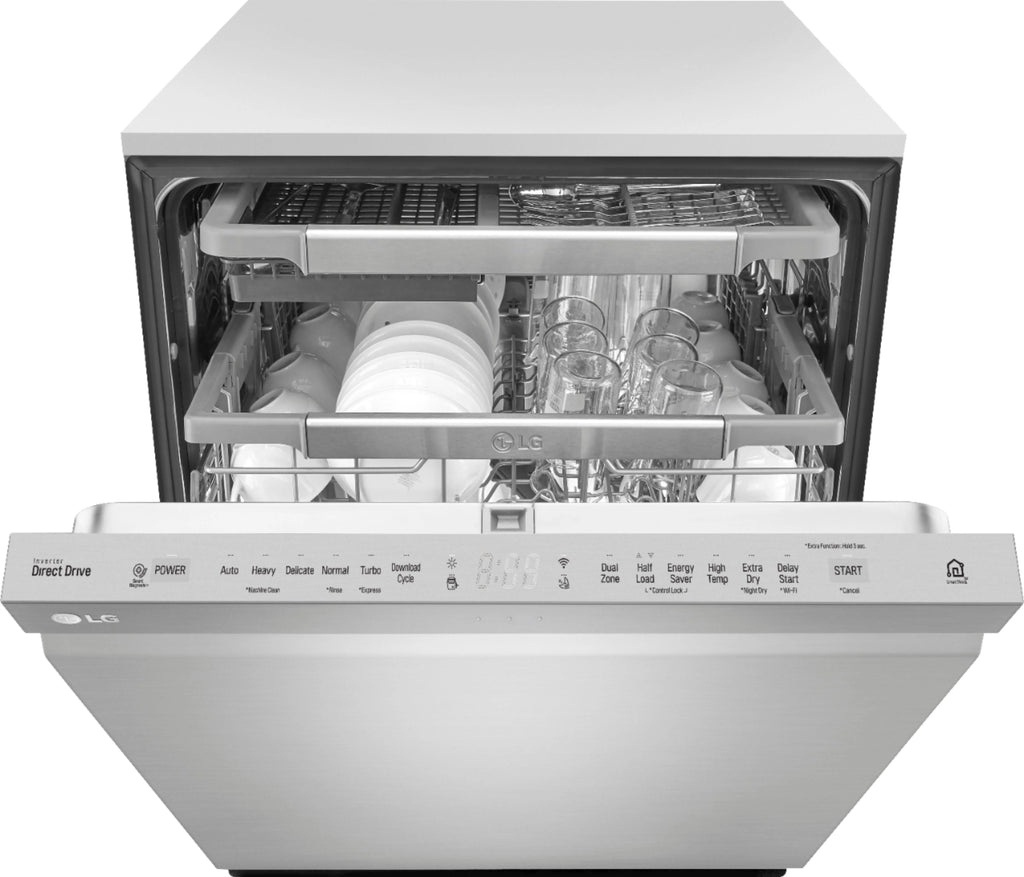 LG - 24 Top Control Smart Wi-Fi Enabled Dishwasher with QuadWash and Stainless Steel Tub - Stainless steel