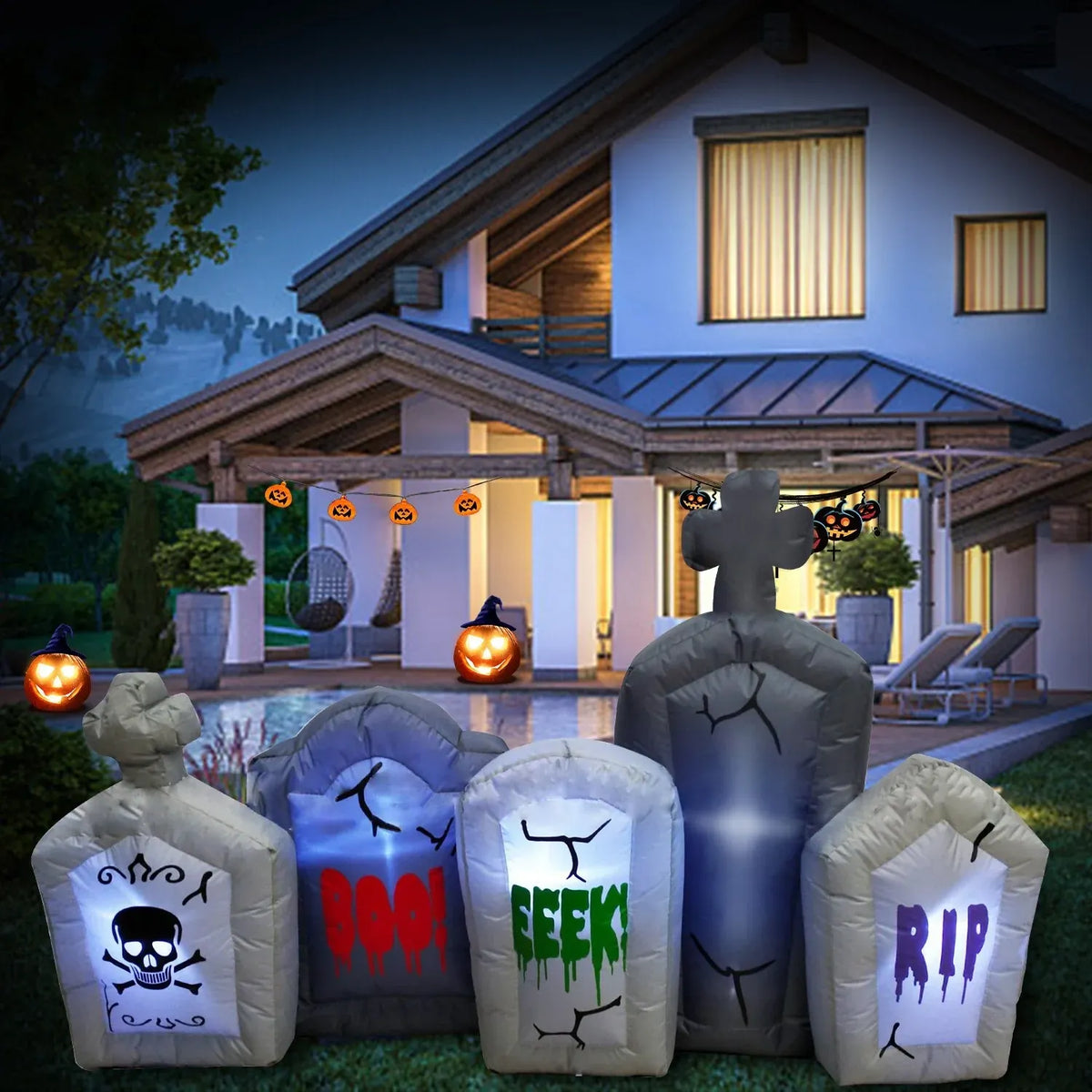 6FT Halloween Inflatable Tombstone LED Blow Up Tombstone Outdoor Scary Decor