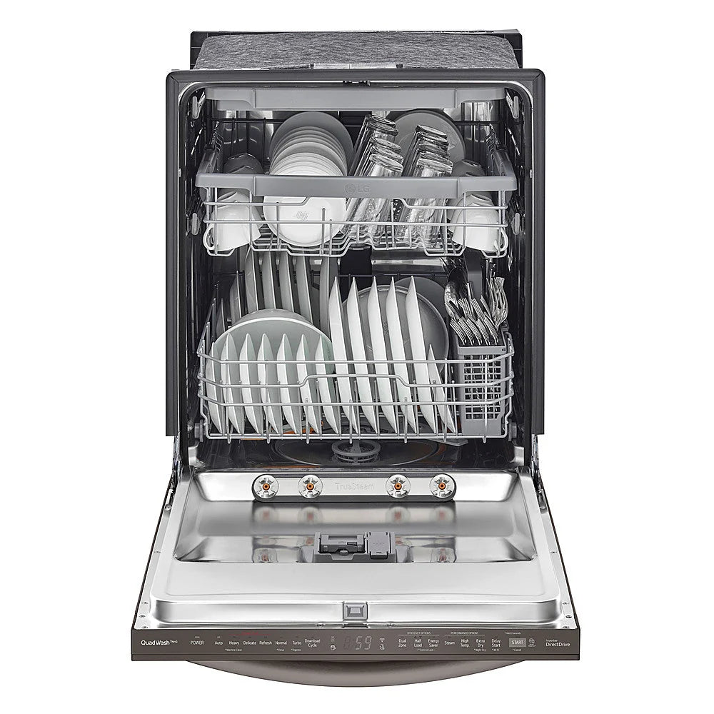 LG - 24 Top Control Smart Built-In Stainless Steel Tub Dishwasher with 3rd Rack, QuadWash and 46dba - Black stainless steel