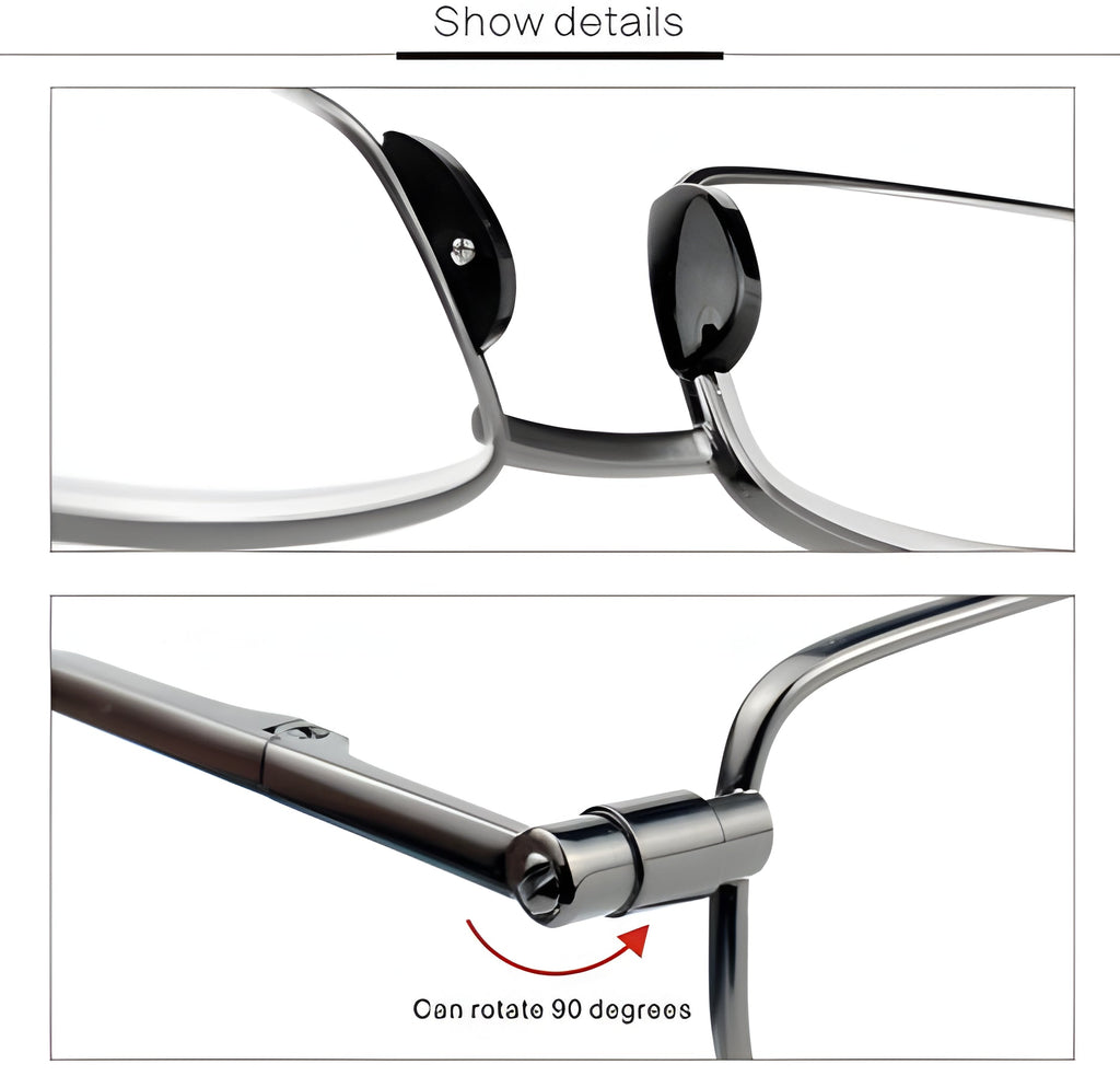 Folding Reading Glasses with 90 Degrees Spring Hinge and Stainless Steel Frame, Ultra Compact