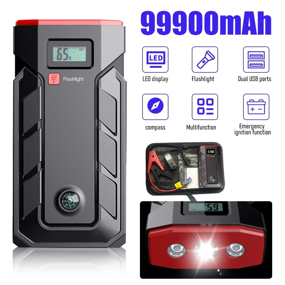 Car Jump Starter, 99900mAh Battery Jump Starter for All Gas or Up to 10L Diesel, Battery Booster Power Pack, 12V Auto Jump Box with LED Light, USB Quick Charge 3.0