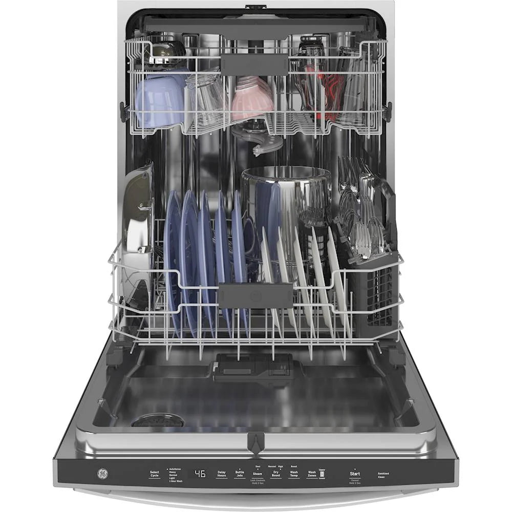 GE - Top Control Built-In Dishwasher with Stainless Steel Tub, 3rd Rack, 46dba - Stainless steel