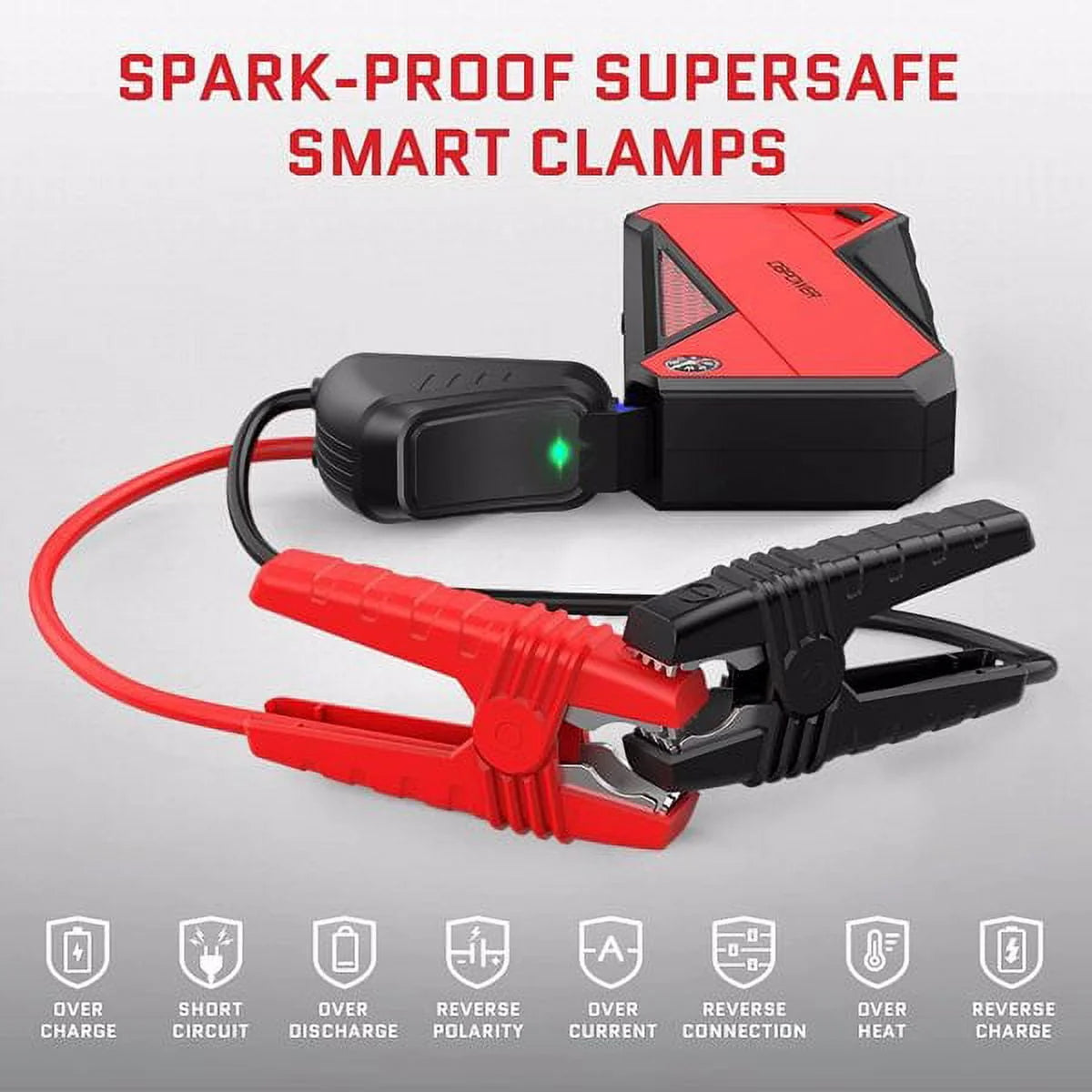 DBPOWER Peak 1600A 18000mAh Car Battery Jump Starter, up to 7.2 Gas, 5.5L Diesel Engines, Portable Battery Booster with Smart Charging Port, LCD Display, Intelligent Jumper Clamps, DJS90, Red Black