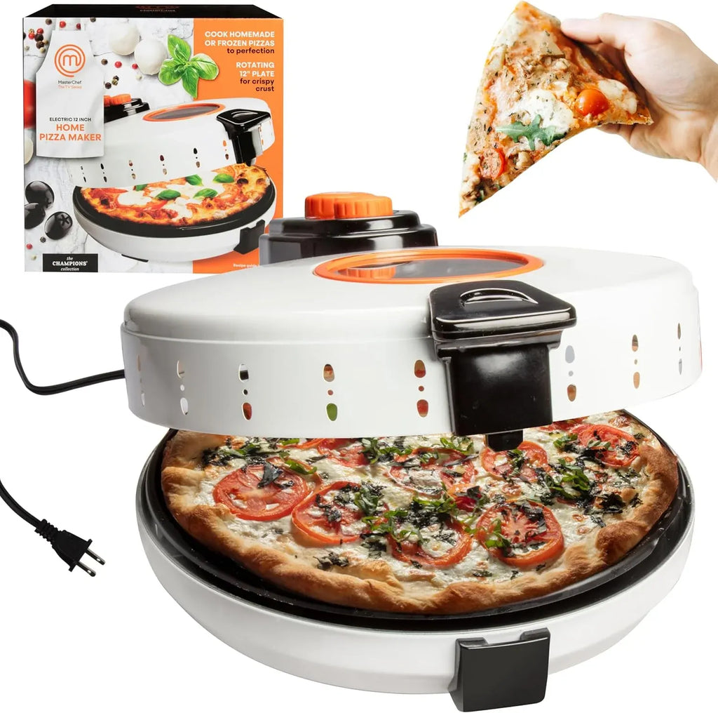 MasterChef Electric 12 Pizza Maker- Cook Homemade Calzones, Quesadillas & Cookies! Rotating Nonstick Plate for Even Baking- Adjustable Temp Control for Crispy Crust- Indoor or Outdoor Parties & Gifts