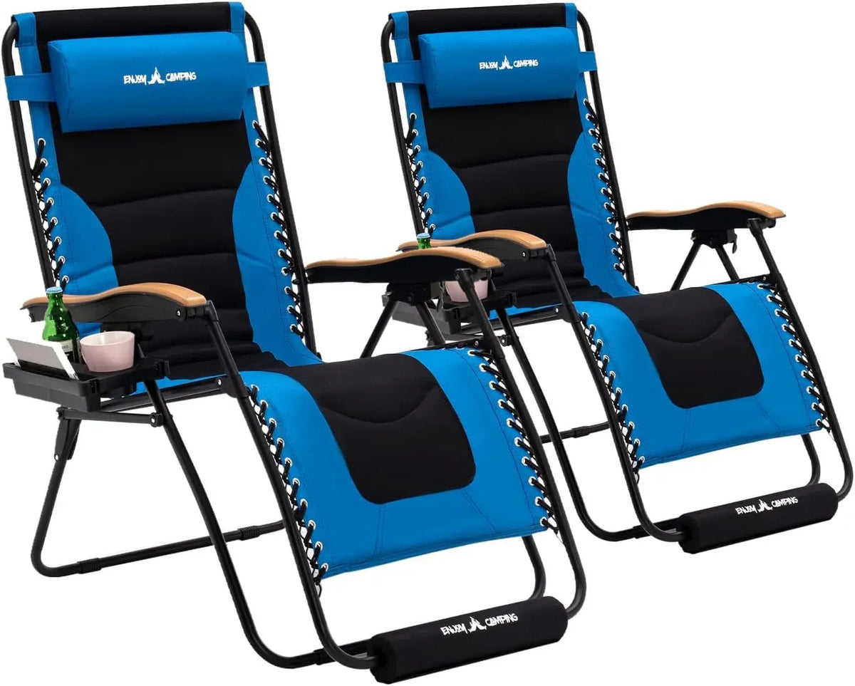 Amopatio Oversized Zero Gravity Chair with Cushion, XL Folding Outdoor Lounge Reclining Patio Chair with Tray/Footrest/Headrest for Camping Sunbathing Relaxing