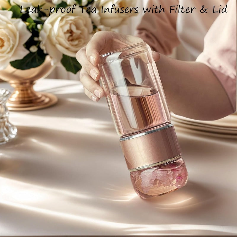 Glass Tea Infuser Bottle with Tilt Separation Filter and Double Wall  Insulation