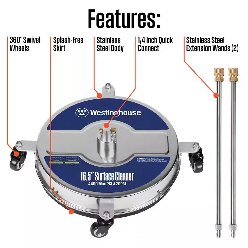16.5 In. 4400 PSI Stainless Steel Pressure Washer Surface Cleaner