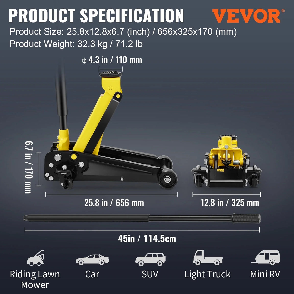 VEVOR Low Profile Floor Jack 3 ton Heavy Steel Single Piston Hydraulic Pump