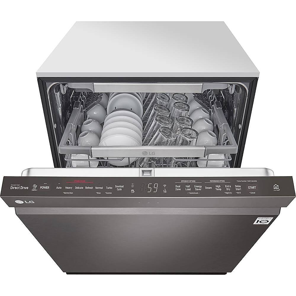 LG - 24 Top Control Built-In Smart WiFi-Enabled Dishwasher with Steam, 3rd Rack and Stainless Steel Tub - Black stainless steel