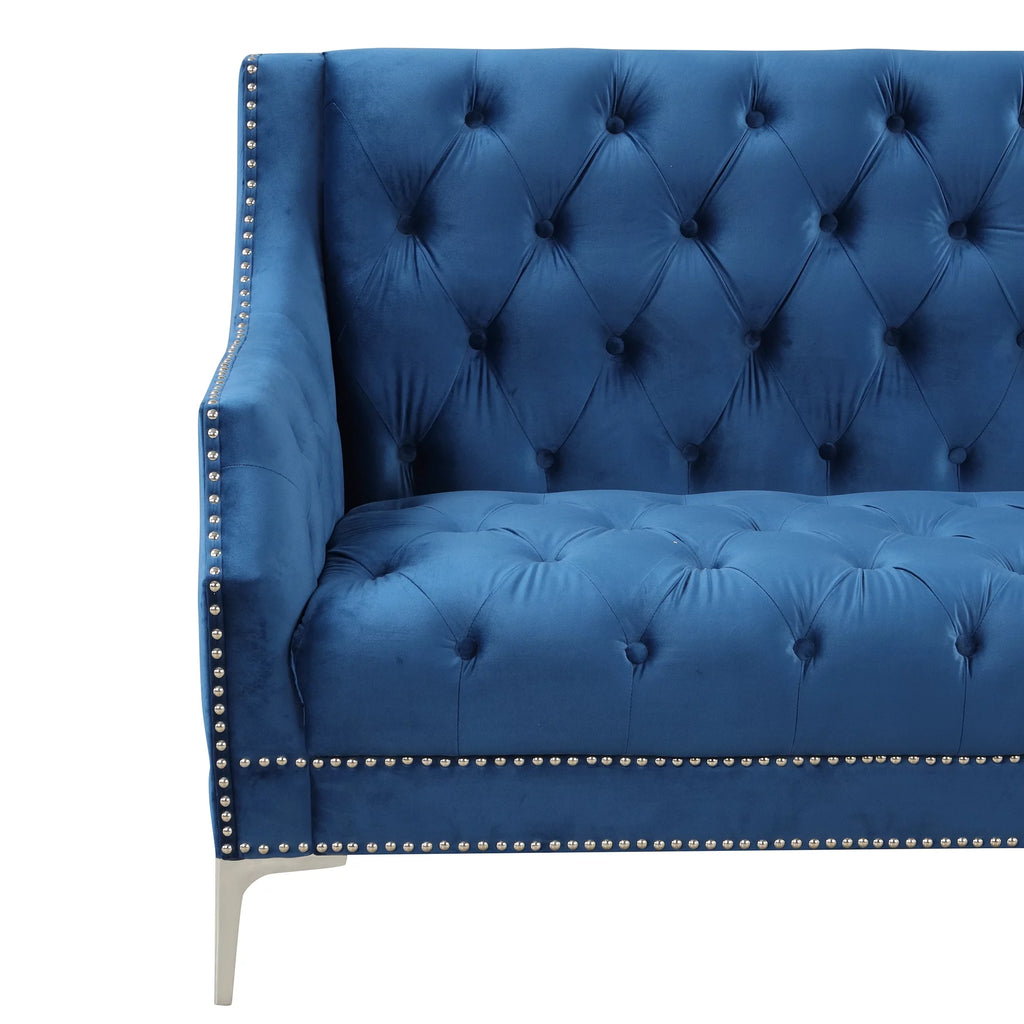 78 Modern Sofa Dutch Plush Upholstered Sofa with Metal Legs, Button Tufted Back Blue