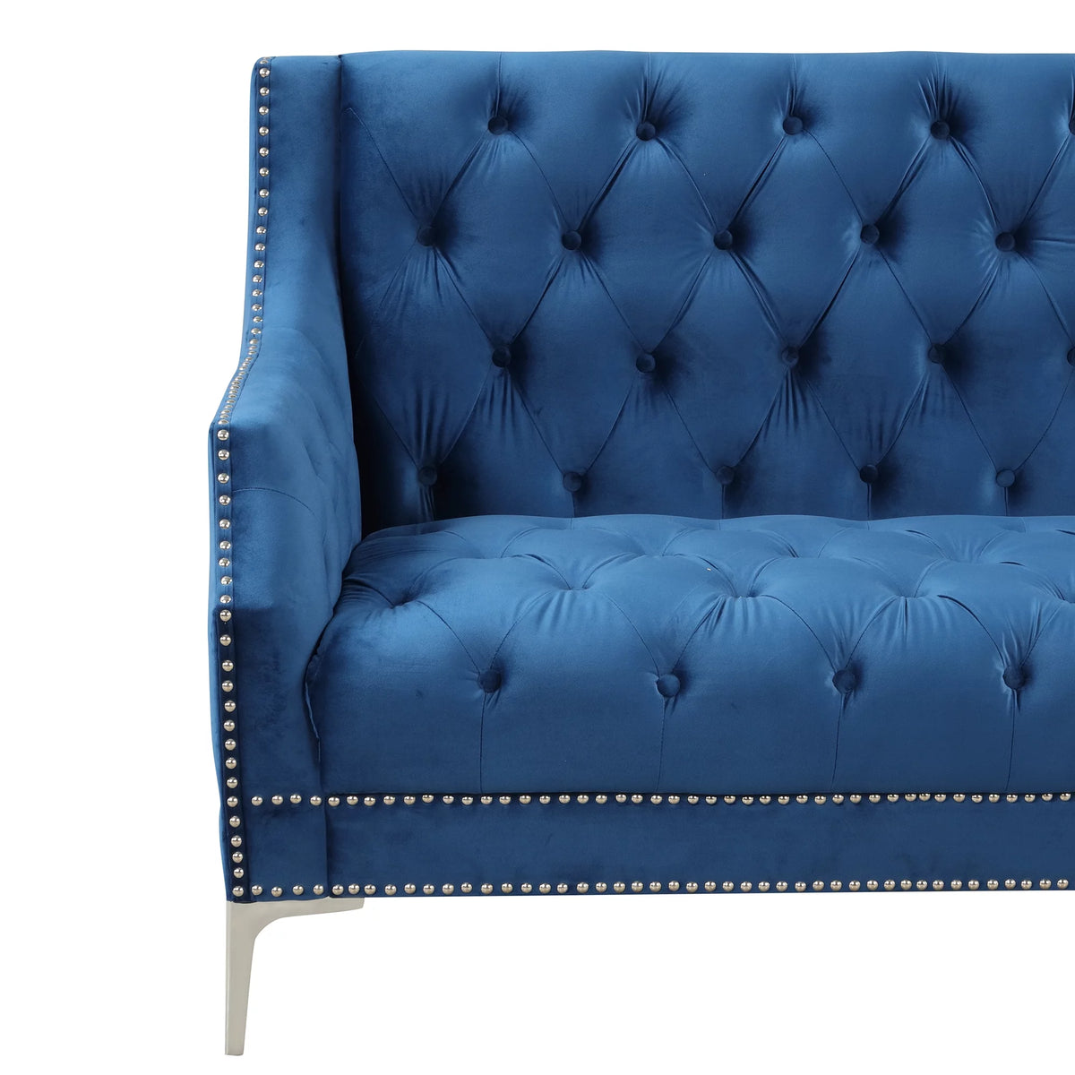 78 Modern Sofa Dutch Plush Upholstered Sofa with Metal Legs, Button Tufted Back Blue