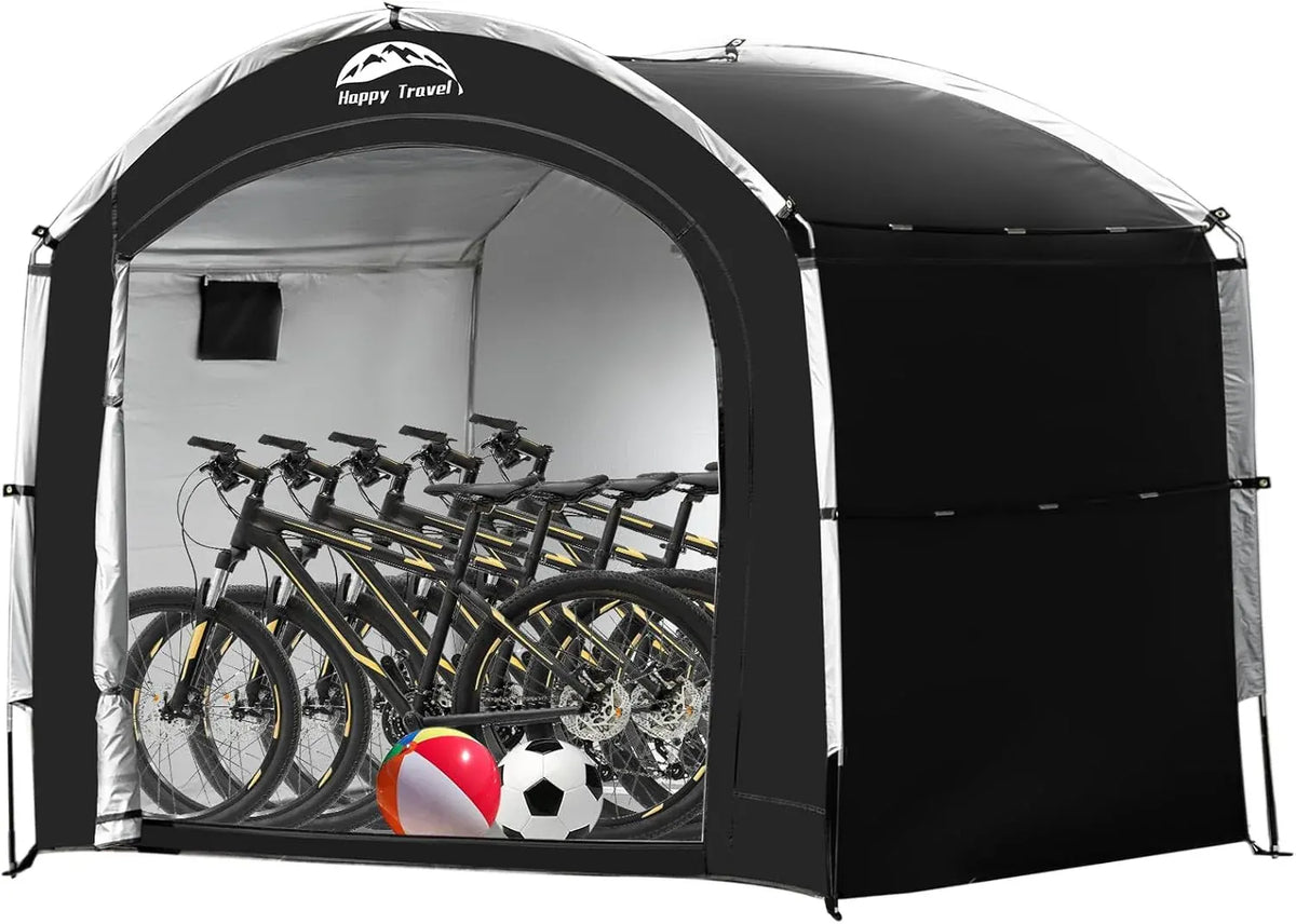 Happy Travel Bike Storage Tent Shed, Outdoor Waterproof Bicycle Covers Shelter with Window for 2/3/4/6/8 Bikes,Oversized Outside Portable Sheds for Lawn Mower,Garden Tools
