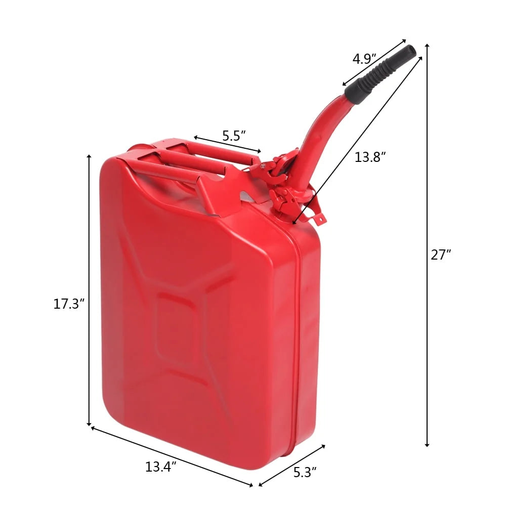 DreamBuck Jerry Cans for Gasoline, 20L 5 Gallon Metal Gas Can with Fuel Can and Spout System, US Standard Cold-Rolled Plate Petrol Diesel Can, Jerry Fuel Can, Gasoline Bucket with Oil Pipe, Red
