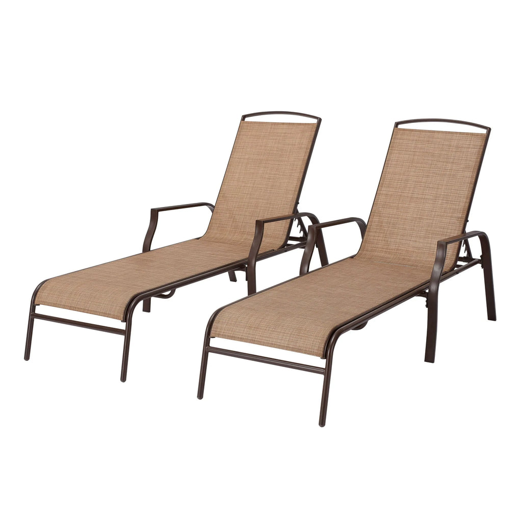 Mainstays Sand Dune Reclining Steel Outdoor Chaise Lounge - Set of 2， Beige/Black