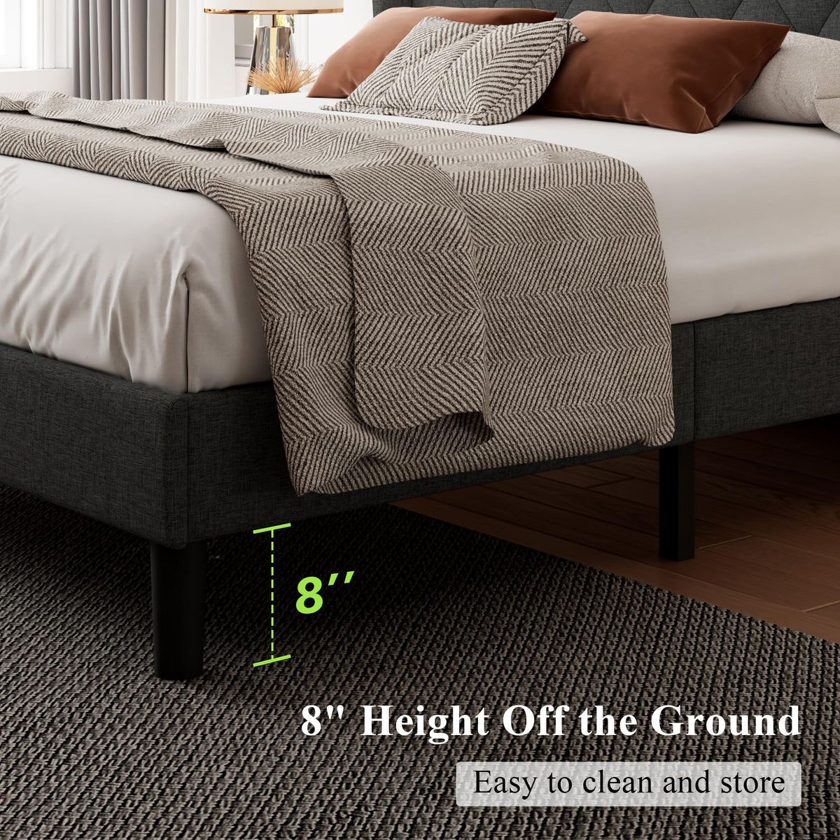 Feonase Full Size Bed Frame with Upholstered Wingback Headboard, Platform Bed and Heavy Duty Wooden Slats Support, Easy Assembly, Noise-Free, No Box Spring Needed, Dark Gray