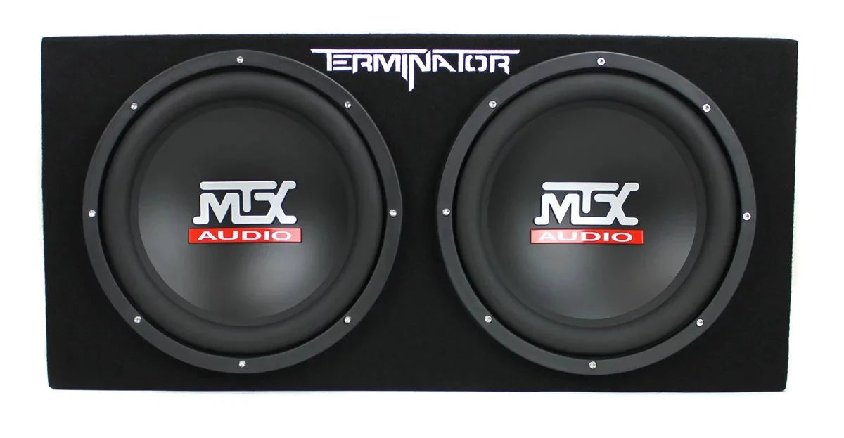 MTX TNE212D 12 1200W Dual Loaded Car Subwoofers + Box + Planet 1500W Amp + Kit