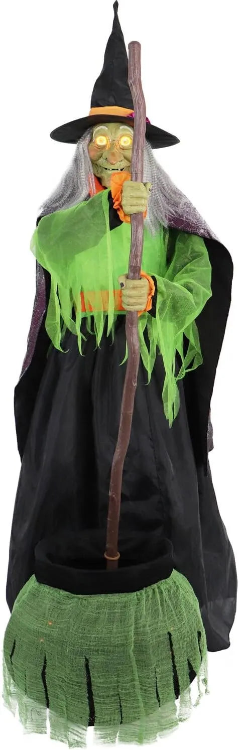 Haunted Hill Farm 6-Ft. Tall Fortune Teller Witch, Plug-in Motion-Activated Talking Scare Prop Halloween Animatronic for Indoor or Covered Outdoor Creepy Decorations