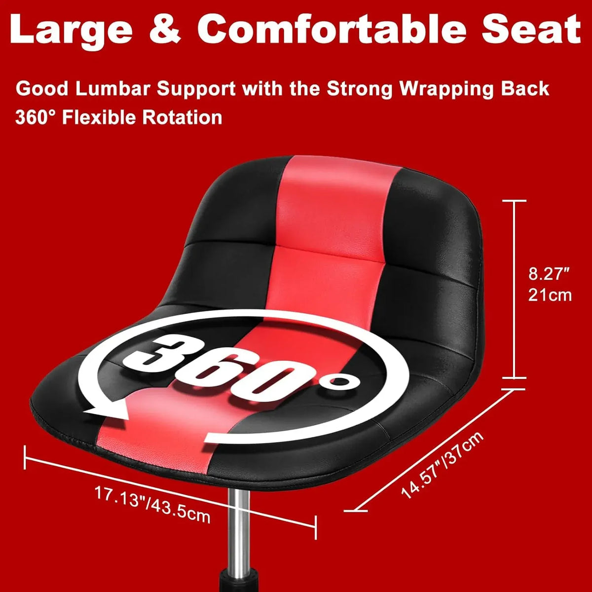 Rolling Shop Stool with Wheels, Adjustable Garage Mechanic Stool Seat Shop Roller Work Chair Mobile Rolling Seat with Tool Tray, 2 Cup Holders, 4 Casters, 350 LBS, Heavy-Duty, Red