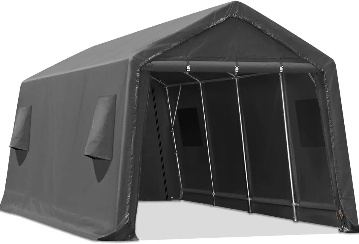 ADVANCE OUTDOOR 6x8 ft Outdoor Portable Storage Shelter Shed with 2 Roll up Zipper Doors & Vents Carport for Motorcycle Waterproof and UV Resistant Portable Garage Kit Tent, Gray